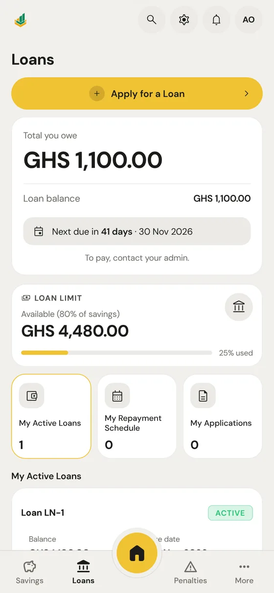 Member portal loans
